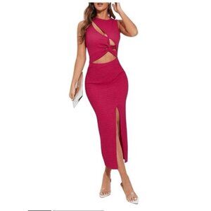 Women Sexy Sleeveless Bodycon Red Dress Cut Out Twist Front Pencil Bodycon Sz XL